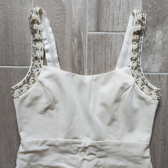 Lulu's Size Large Backless Beaded Ivory Bodycon Dress - Picture 6 of 8